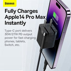 Original Baseus 30W PD GaN3 USB-C Fast Charger Power Adapter with Foldable Plug