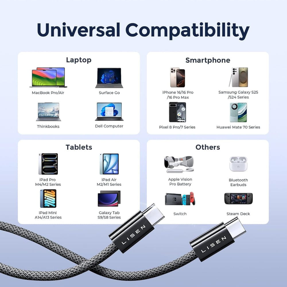 Original LISEN 240W (2M) USB C to USB C Cable