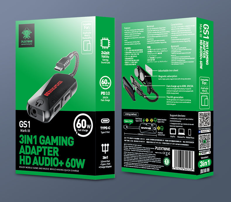 100% Original PLEXTONE GS1 3 in 1 Dual Type C 3.5MM Jack Adapter
